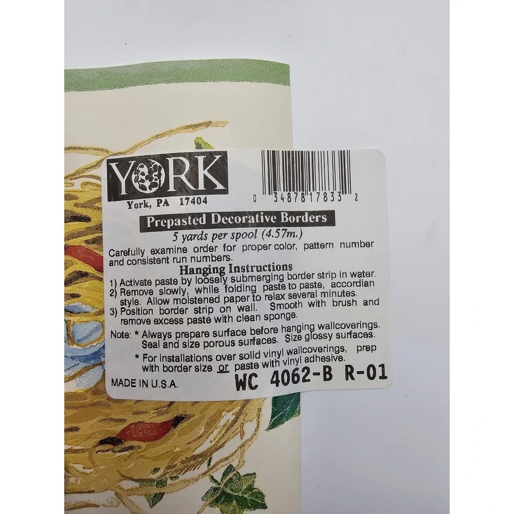 Vintage YORK Brand Prepasted Decorative Wall Border Bird Nest Ivy Butterfly Lot‎